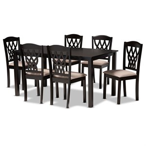 Baxton Studio Sand Upholstered and Brown Finished Wood 7-Piece Dining Set