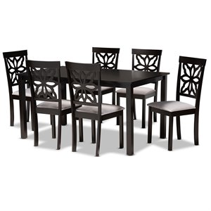 Baxton Studio Grey Upholstered and Brown Finished Wood 7-Piece Dining Set