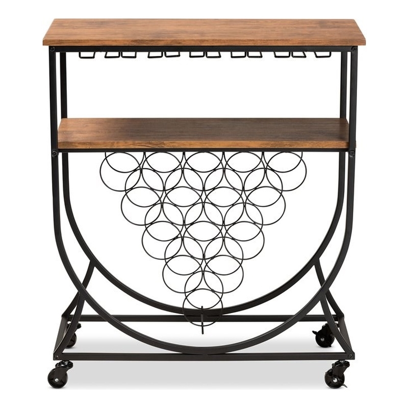 Baxton Studio Black Metal and Walnut Finished Wood Mobile Wine Bar Cart