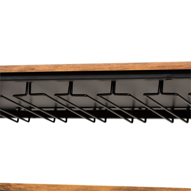 Baxton Studio Black Metal and Walnut Finished Wood Mobile Wine Bar Cart