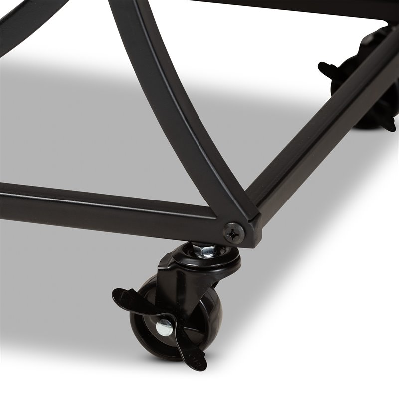 Baxton Studio Black Metal and Walnut Finished Wood Mobile Wine Bar Cart