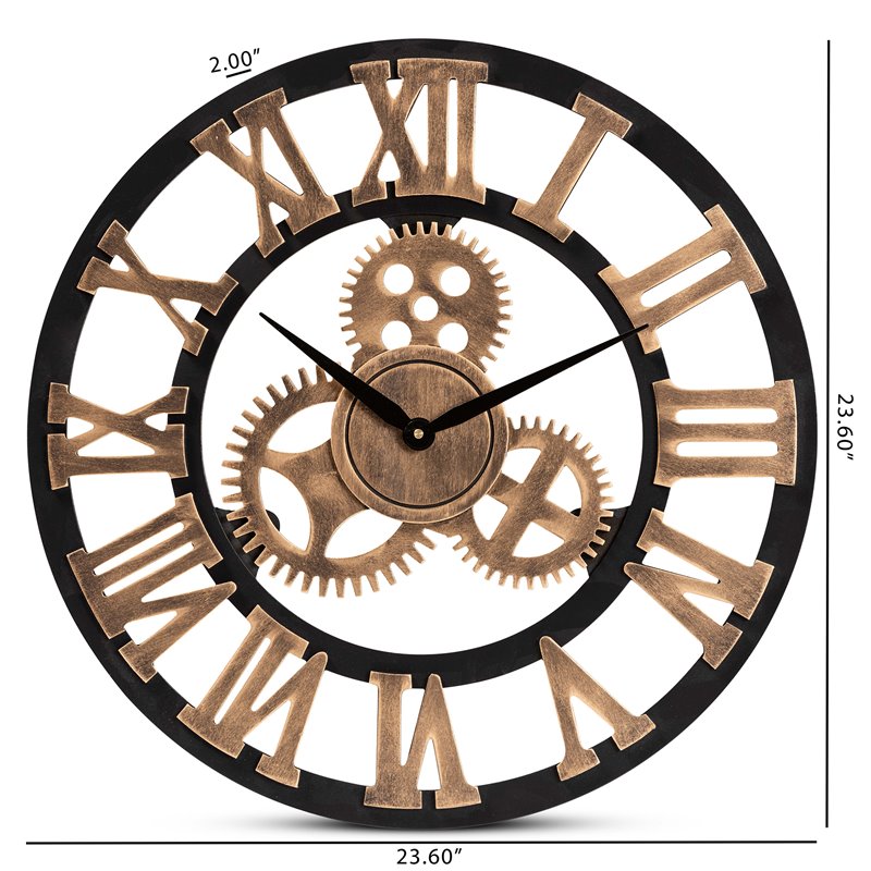 Baxton Studio Black and Distressed Brown Finished Wood Wall Clock