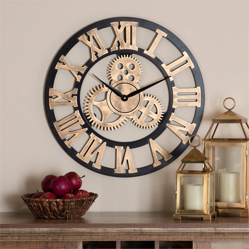 Baxton Studio Black and Distressed Brown Finished Wood Wall Clock
