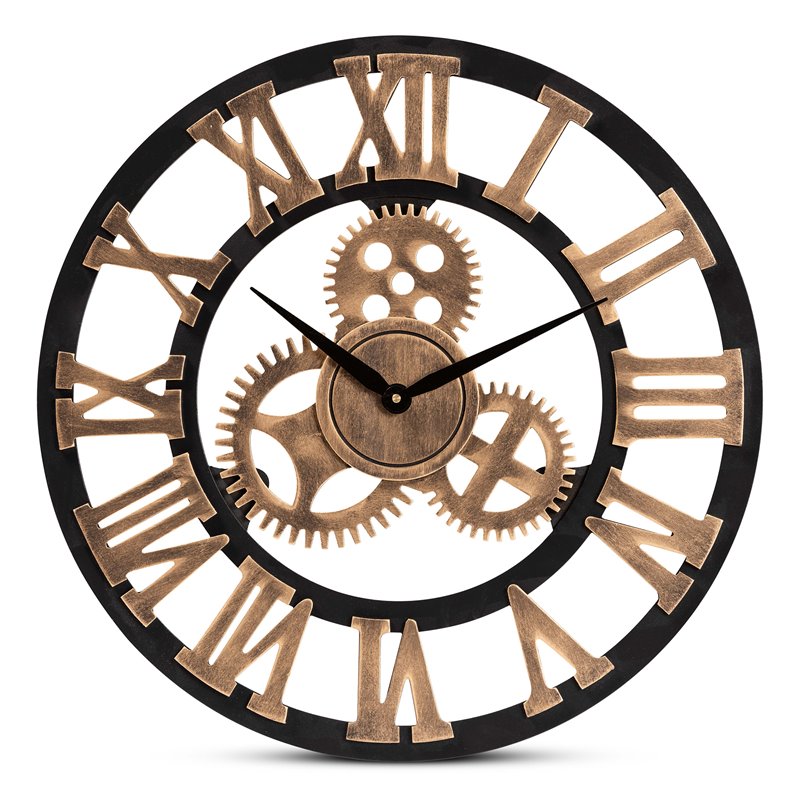Baxton Studio Black and Distressed Brown Finished Wood Wall Clock