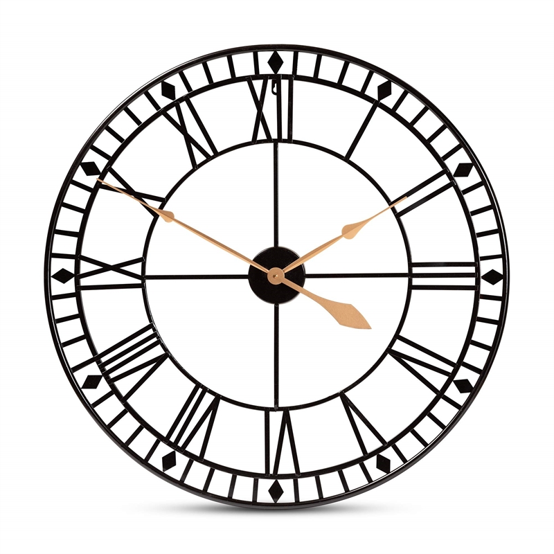 Baxton Studio Classic Contemporary Black and Gold Finished Metal Wall Clock
