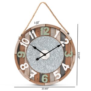 baxton studio vintage farmhouse silver metal and multicolored wood wall clock