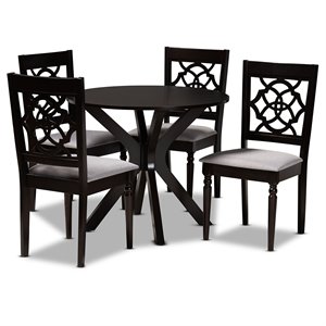 Baxton Studio Sadie Grey Fabric and Dark Brown Finished Wood 5-Piece Dining Set