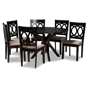 Baxton Studio Sanne Sand Fabric and Dark Brown Finished Wood 7-Piece Dining Set