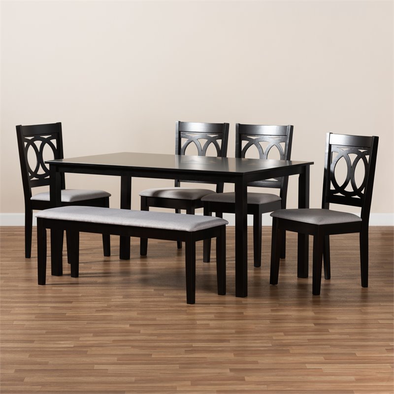 Baxton Studio Grey Fabric and Dark Brown Finished Wood 6-Piece Dining Set