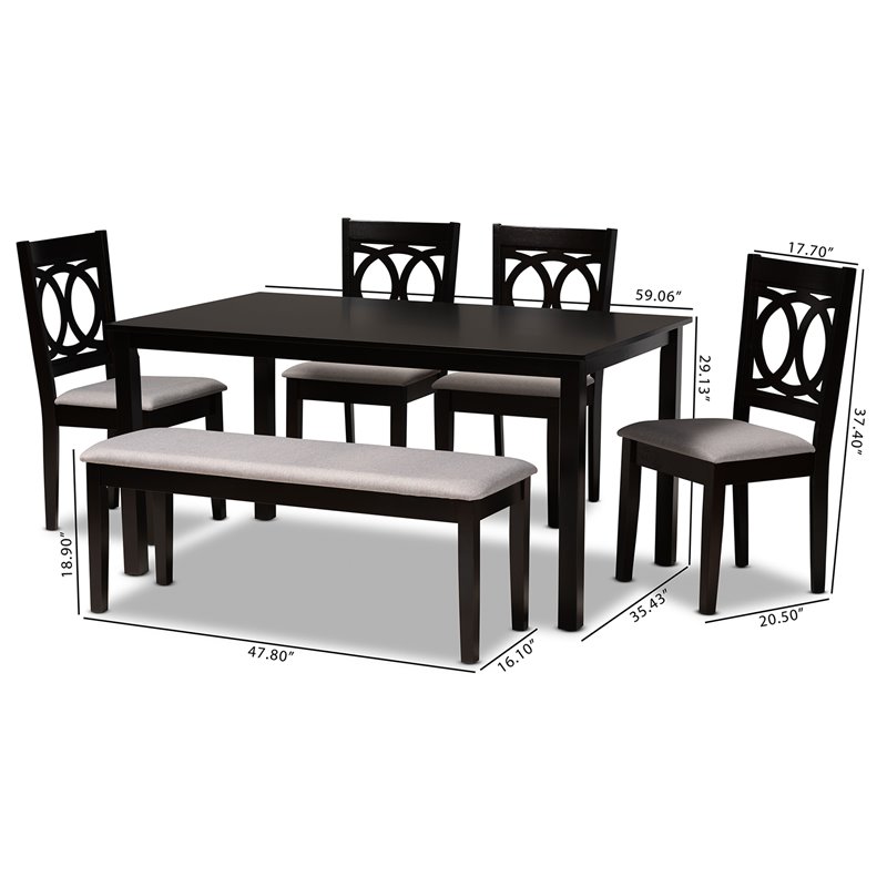 Baxton Studio Grey Fabric and Dark Brown Finished Wood 6-Piece Dining Set