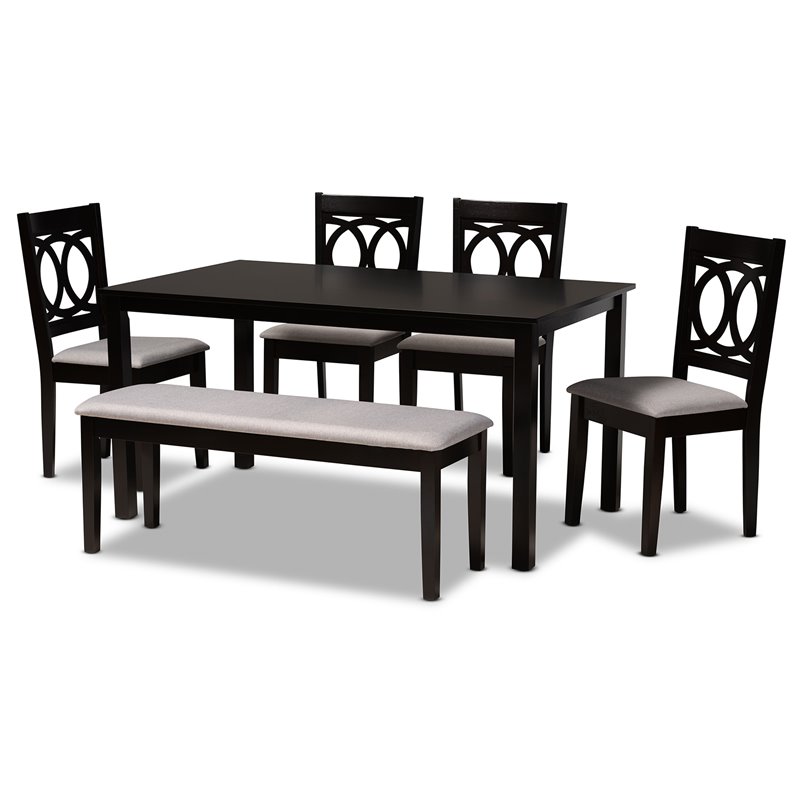 Baxton Studio Grey Fabric and Dark Brown Finished Wood 6-Piece Dining Set