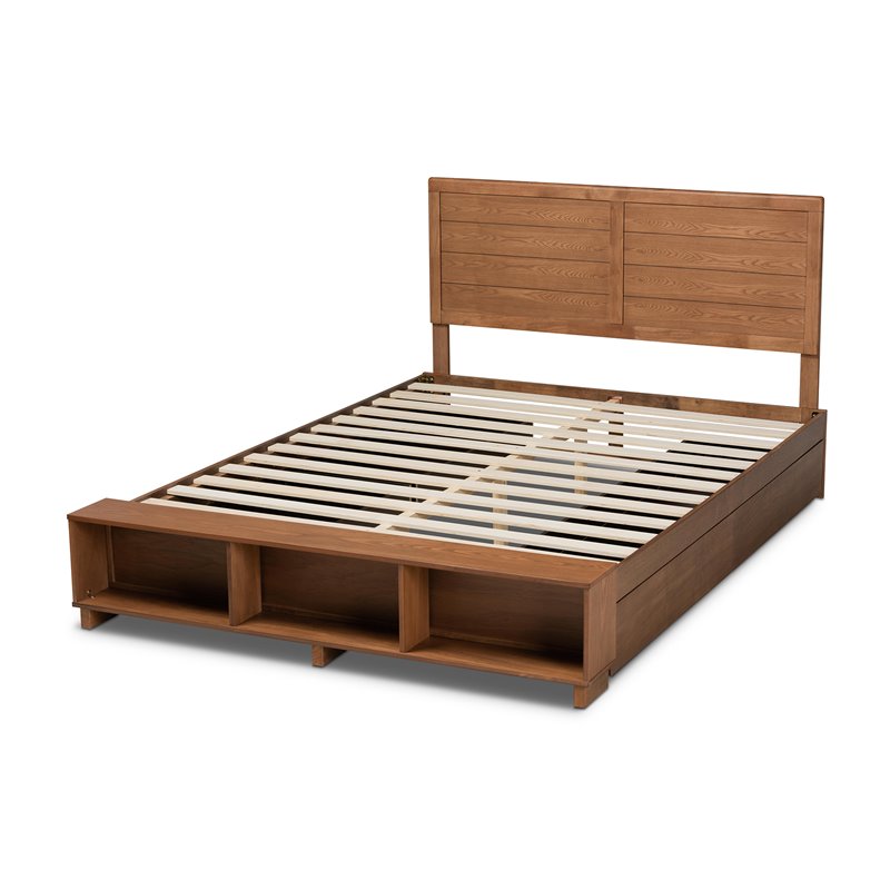 Baxton Studio Brown Wood Full Size 4-Drawer Platform Storage Bed with Shelves