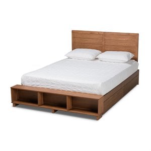 Baxton Studio Brown Wood Full Size 4-Drawer Platform Storage Bed with Shelves