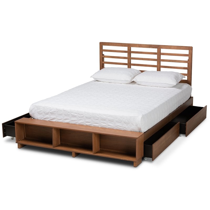 Baxton Studio Brown Finished Wood 4-Drawer Full Size Platform Storage Bed