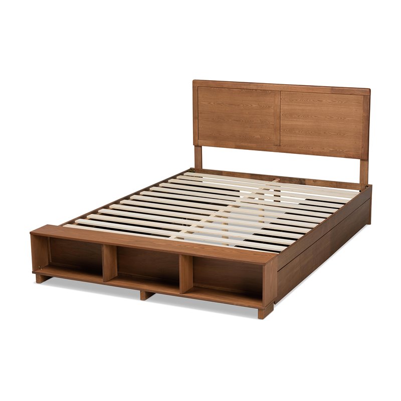 Baxton Studio Brown Wood Full Size 4-Drawer Platform Storage Bed with Shelves