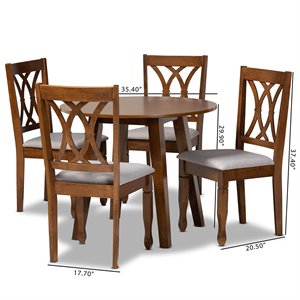 baxton studio leon upholstered and walnut brown finished wood 5-piece dining set
