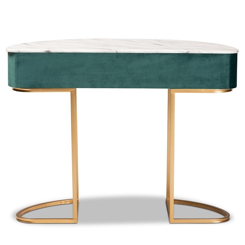 Baxton Studio Brush Gold Finish 1-Drawer Console Table with Faux Marble Tabletop