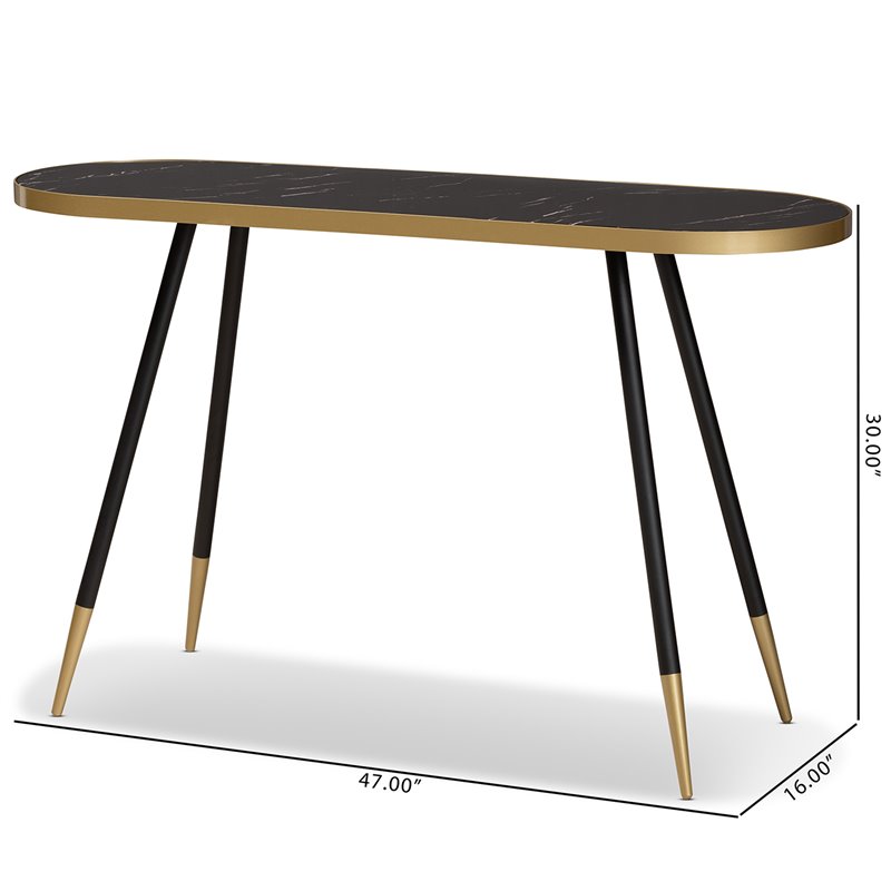Alaska registreren menu Baxton Studio Black Faux Marble and Two-Tone Gold and Black Metal Console  Table | Cymax Business