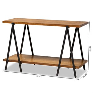 baxton studio walnut finished wood and black finished metal console table