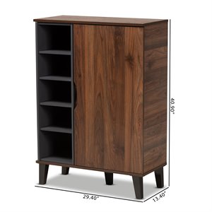 baxton studio two-tone walnut brown and grey finished wood 1-door shoe cabinet