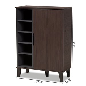 baxton studio two-tone dark brown and grey finished wood 1-door shoe cabinet