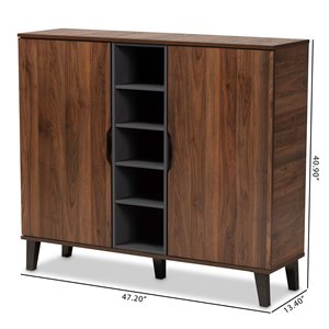baxton studio two-tone walnut brown and grey finished wood 2-door shoe cabinet