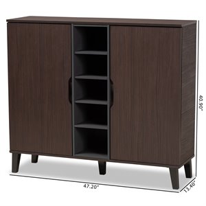baxton studio two-tone dark brown and grey finished wood 2-door shoe cabinet