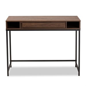 baxton studio walnut brown finished wood and black metal 1-drawer desk