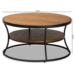 baxton studio brown finished wood and black finished metal 1-shelf coffee table