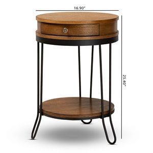 baxton studio brown finished wood and black finished 1-drawer metal end table