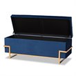 Baxton Studio Navy Blue Velvet Upholstered and Gold  Finished Storage Ottoman