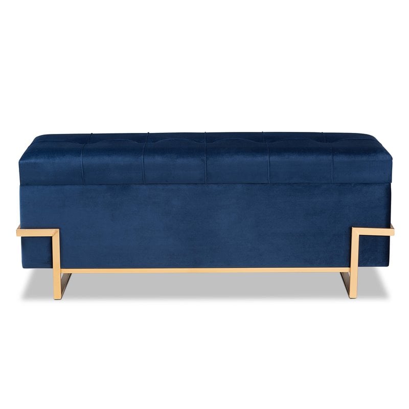 Baxton Studio Navy Blue Velvet Upholstered and Gold  Finished Storage Ottoman