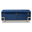 Baxton Studio Navy Blue Velvet Upholstered and Gold  Finished Storage Ottoman