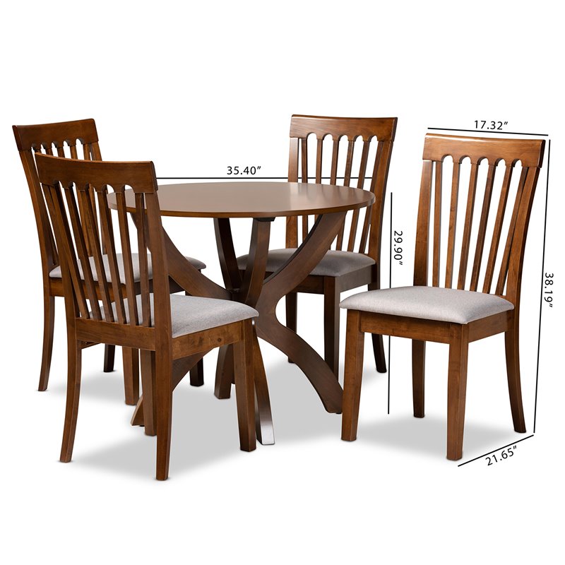 Baxton Studio Bailey Grey and Walnut Brown Finished Wood 5-Piece Dining Set