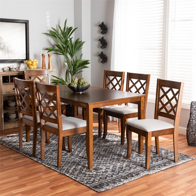 Baxton Studio Verner Grey and Walnut Brown Finished Wood 7-Piece Dining Set