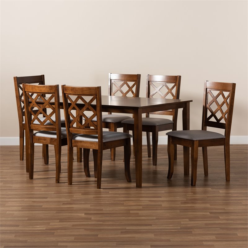 Baxton Studio Verner Grey and Walnut Brown Finished Wood 7-Piece Dining Set