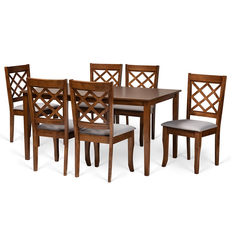 Baxton Studio Verner Grey and Walnut Brown Finished Wood 7-Piece Dining Set