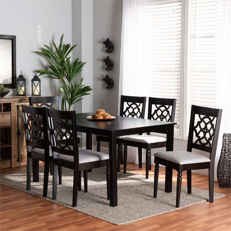 Baxton Studio Renaud Grey and Dark Brown Finished Wood 7-Piece Dining Set