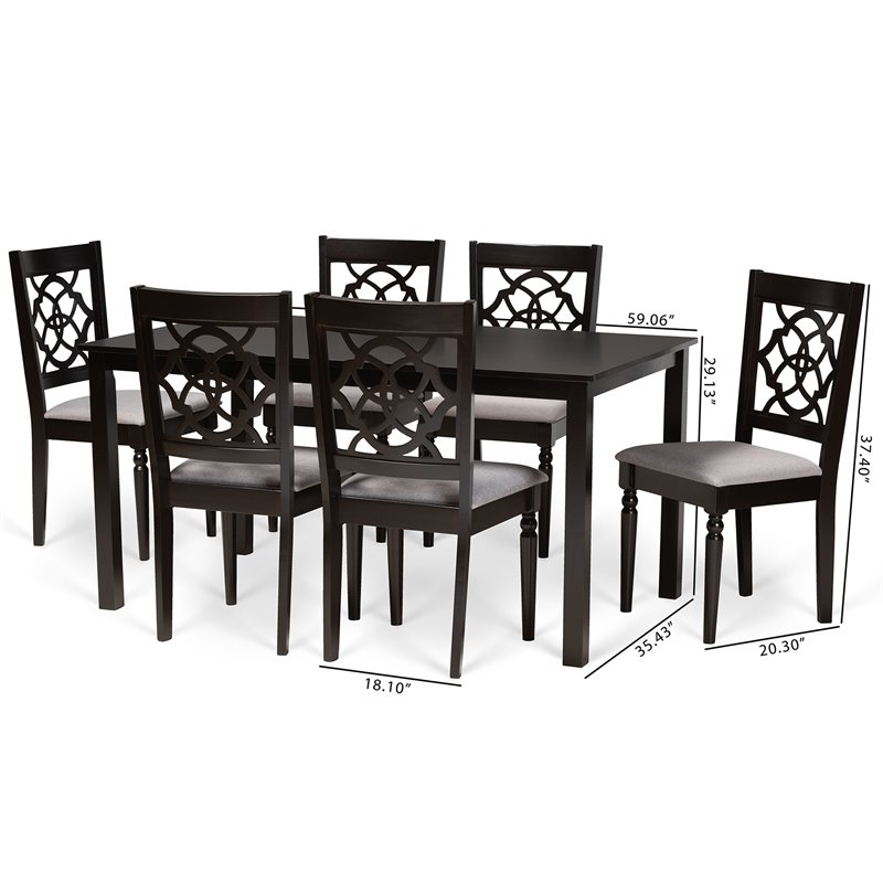 Baxton Studio Renaud Grey and Dark Brown Finished Wood 7-Piece Dining Set