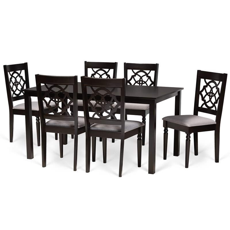 Baxton Studio Renaud Grey and Dark Brown Finished Wood 7-Piece Dining Set