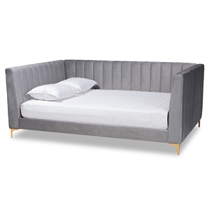 baxton studio oksana grey velvet upholstered and gold finished full size daybed
