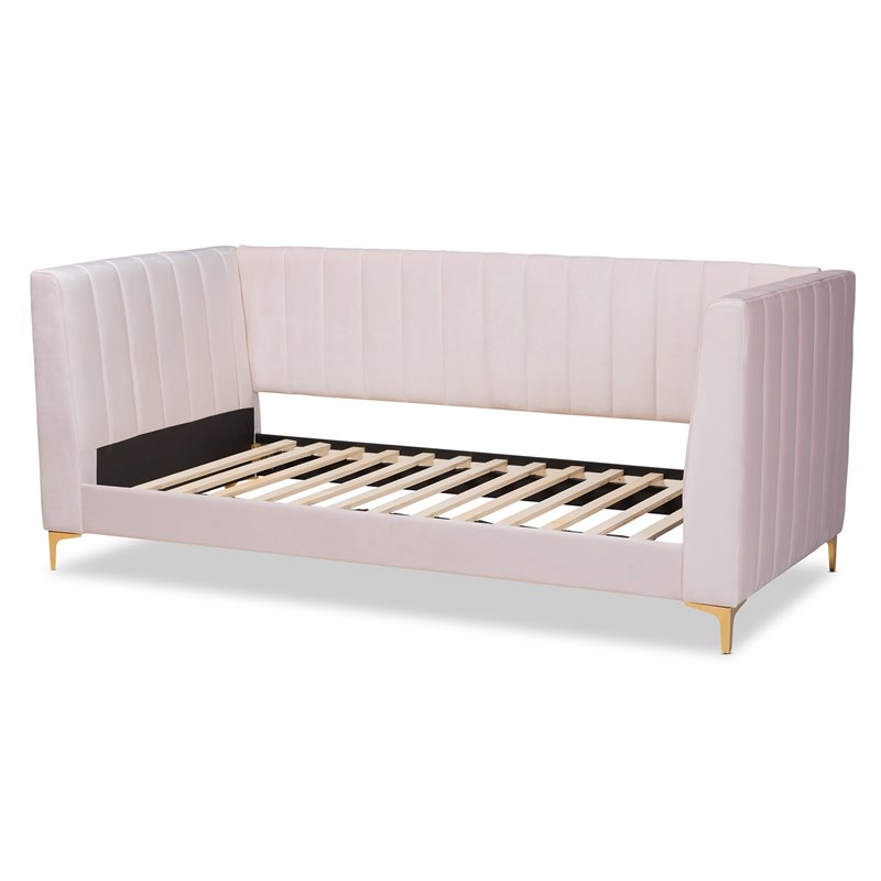 Baxton Studio Oksana Pink Velvet Upholstered and Gold Finished Twin Size Daybed