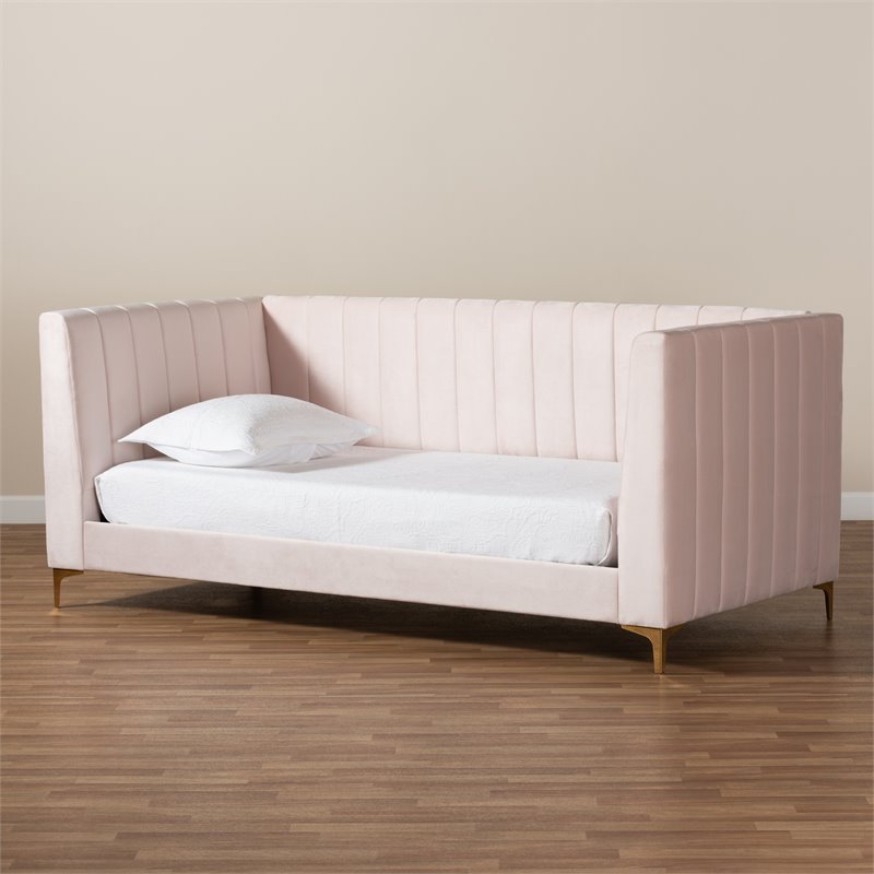 Baxton Studio Oksana Pink Velvet Upholstered and Gold Finished Twin Size Daybed