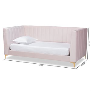 baxton studio oksana pink velvet upholstered and gold finished twin size daybed