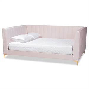 baxton studio oksana pink velvet upholstered and gold finished full size daybed