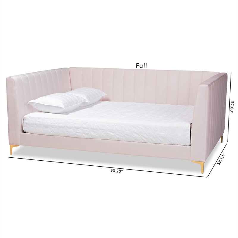 Baxton Studio Oksana Pink Velvet Upholstered and Gold Finished Queen Size Daybed