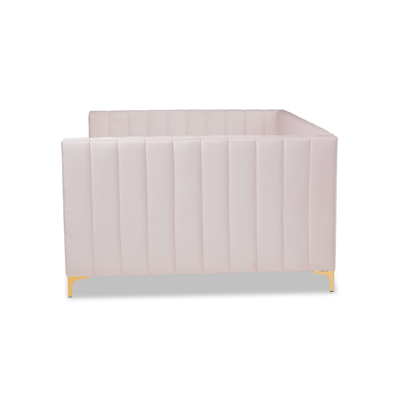 Baxton Studio Oksana Pink Velvet Upholstered and Gold Finished Queen Size Daybed