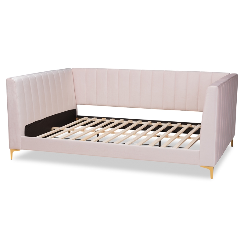 Baxton Studio Oksana Pink Velvet Upholstered and Gold Finished Queen Size Daybed