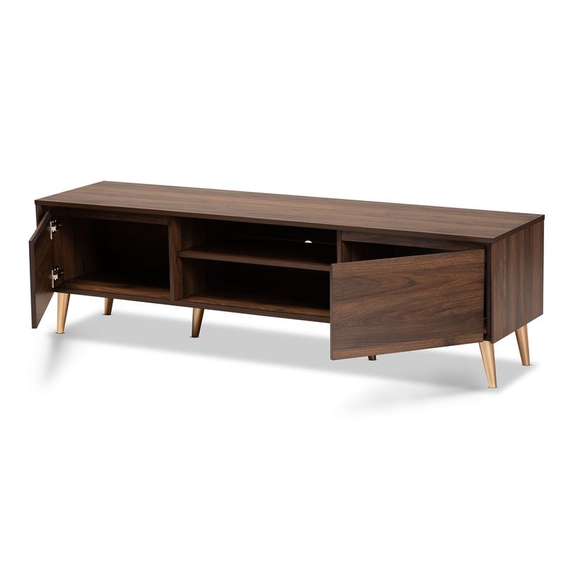 Baxton Studio Landen Walnut Brown and Gold Finished Wood TV Stand