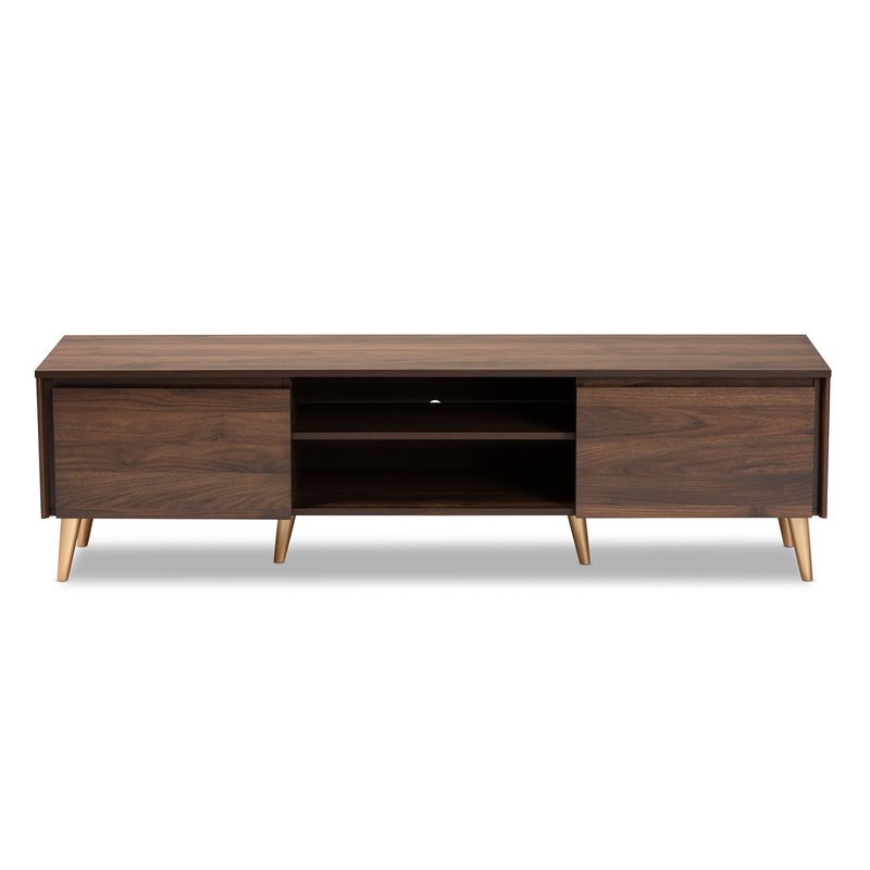 Baxton Studio Landen Walnut Brown and Gold Finished Wood TV Stand